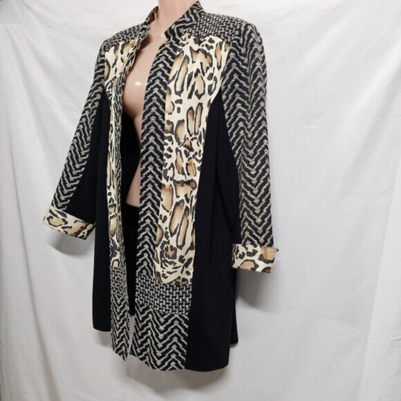 Chico's Open Coat Jacket Women Size 2 Animal Print Tapestry - Picture 2 of 13